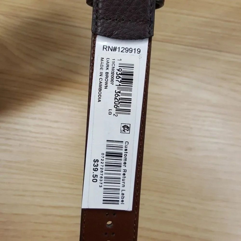 CLUB ROOM Belt Mens Size Large 38 40 Dark Brown Baroque Perforated Gold Buckle